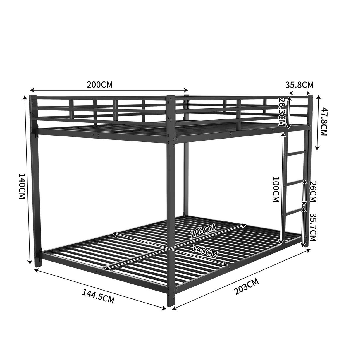 ETAGENBETT Kinderbette 140/200 cm aus Metall mit 26 cm Sicherheitsleisten Schwarz - Schwarz, Metall (140/200cm) - Modenvie