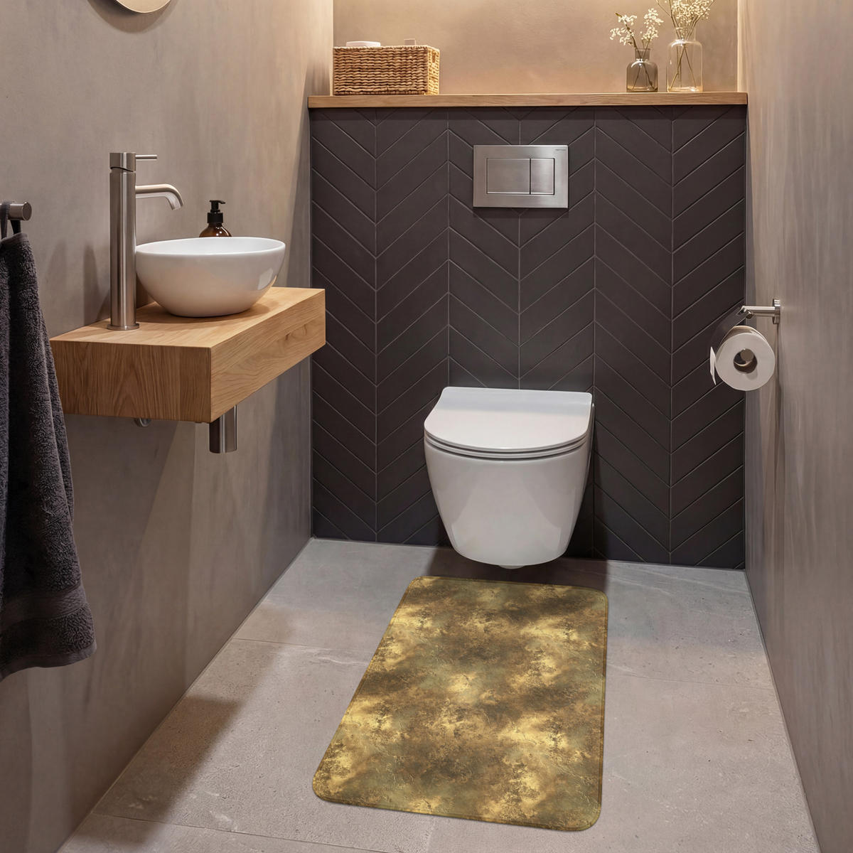 WC PŘEDLOŽKA Antique - metalický vzhled - Gold 50x80 cm - zlatá, textil/plast (50/1cm) - OnlyWow