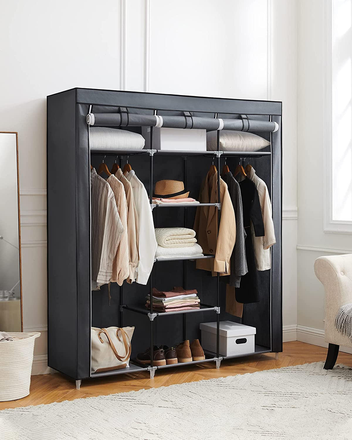 STOFFSCHRANK KLEIDERSCHRANK - Grau, Textil (45/150cm) - Hansiro