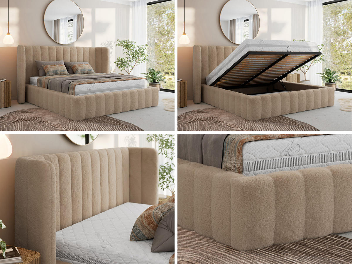 POLSTERBETT GOLETTA CLASSIC 200/200 - Beige Plüsch - Multipocket-Matratze - Beige, Textil (200/200cm) - MKS