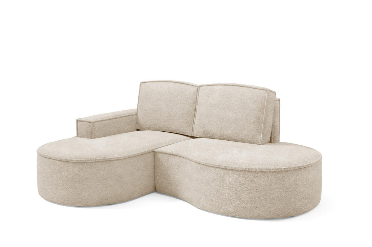 ECKSOFA MOLLY – Halbkreisförmig, Abriamo-Bouclé, Lose Kissen, Bouclé-Bezug, 210x157x88 cm, Links Beige - Beige, Holz/Textil (157/210cm) - DomoHome
