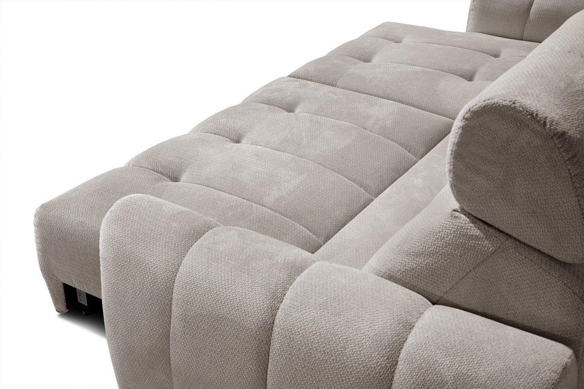 ECKSOFA KIMI 3-Sitzer, ausziehbarer Sitz, verstellbare Kopfstützen, beige - Beige/Schwarz, Holzwerkstoff/Textil (270/160cm) - Courtois Laville