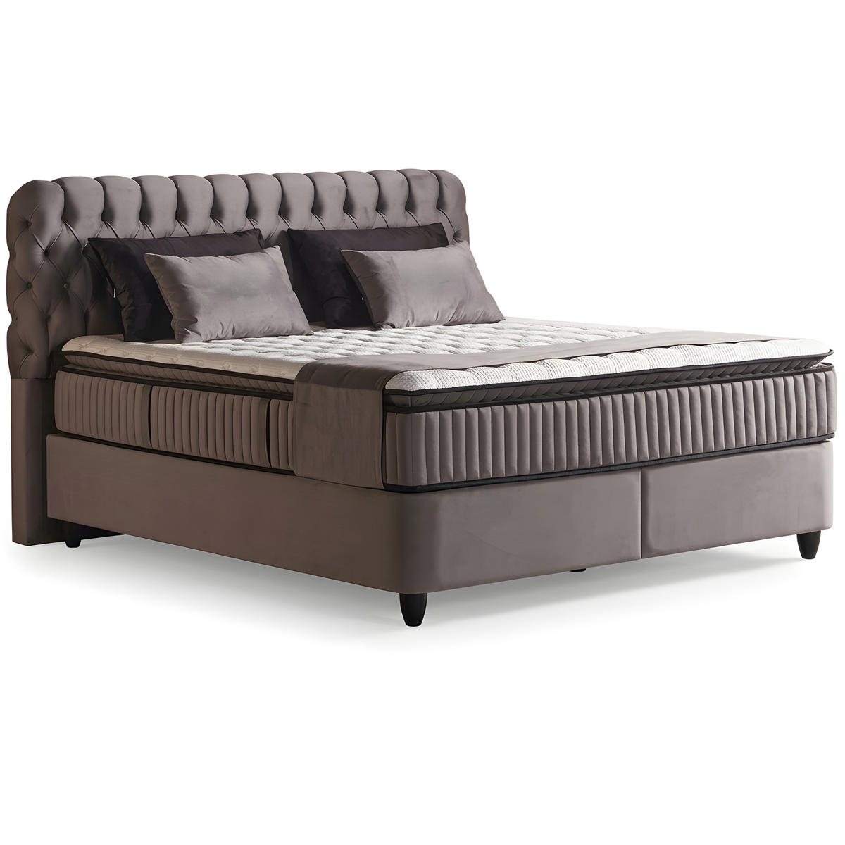BOXSPRINGBETT MIT BETTKASTEN SIENA 140/200 cm, Grau, Bettkasten, Matratze, Topper integriert, H3 mittel, 7-Zonen Matratze - Schwarz/Grau, Holz/Kunststoff (140/200cm) - Consilio Concept