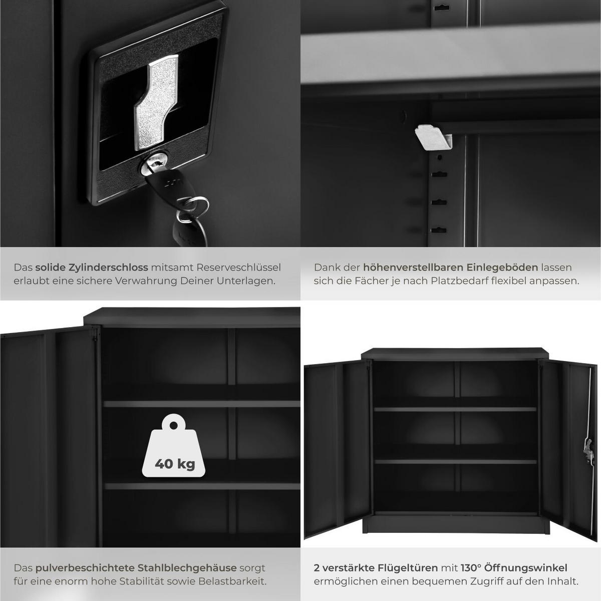 AKTENSCHRANK ,90 x 40 x 90 cm,schwarz - Schwarz, Metall (40/90/90cm) - tectake