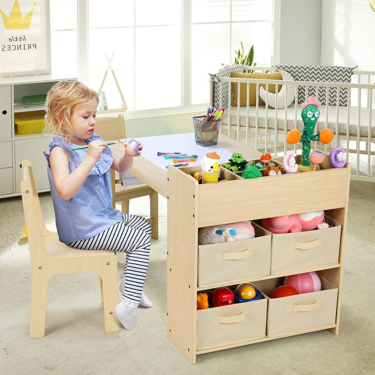 KINDERTISCH mit Stühlen 2-teiliges Set Gelb - Hellbraun, Holzwerkstoff (53/64/102cm)