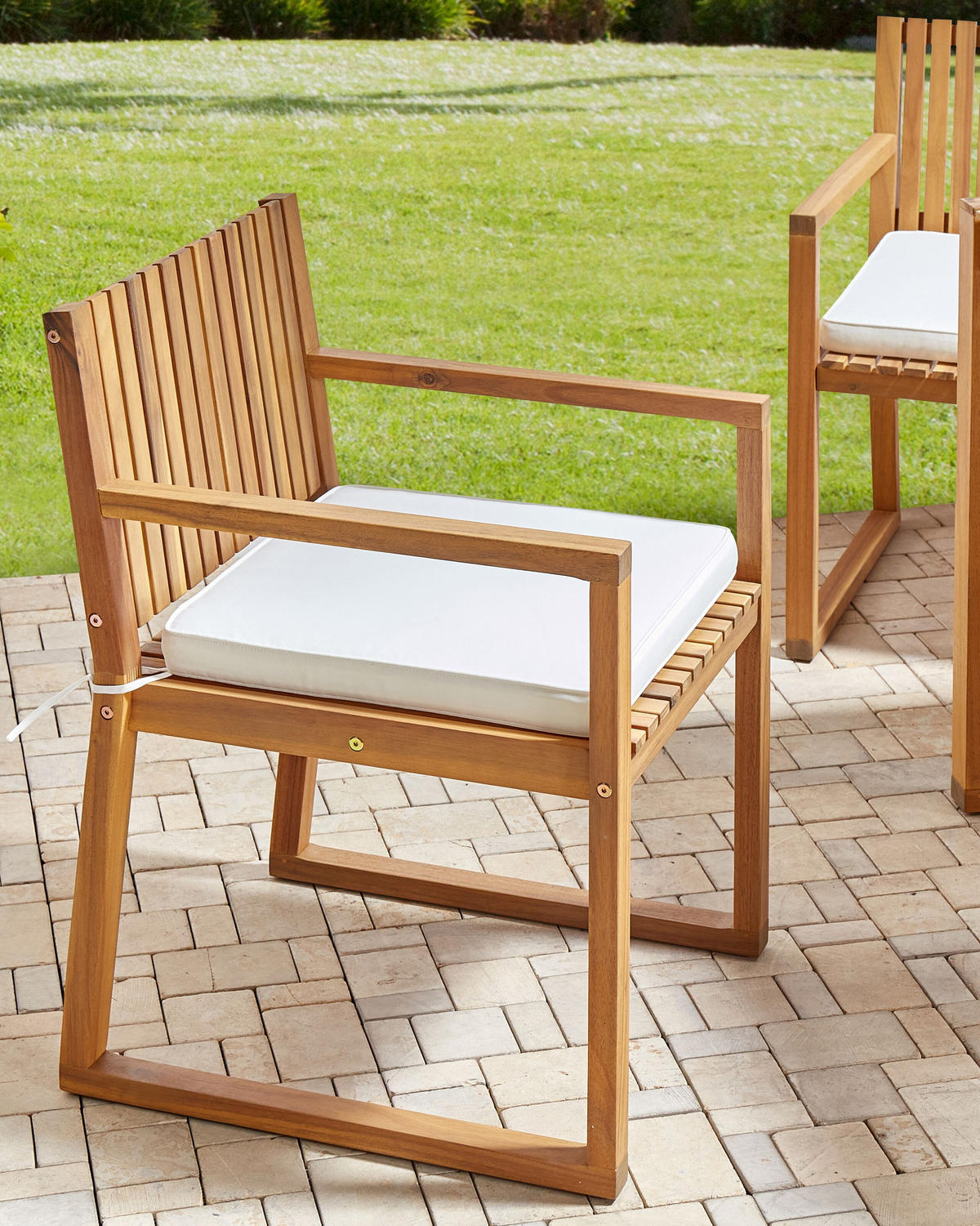 GARTENSTUHL 8er Set Cremeweiß Sassari II - Hellbraun/Weiß, Holz (54/80/59cm) - Beliani