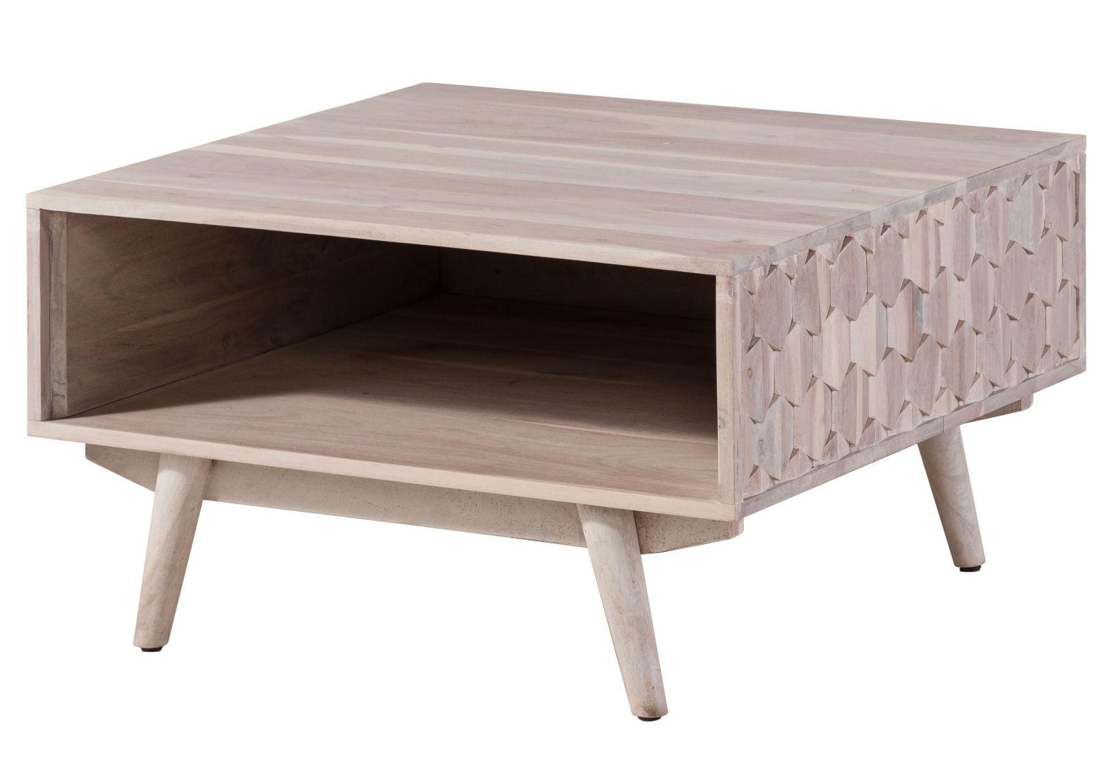 COUCHTISCH Akazie 70x70x40 weiß lackiert MOSAYK #216 - Weiß, Holzwerkstoff (70/70/40cm) - Massivmoebel24