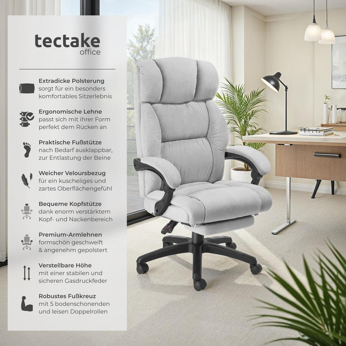 BÜROSTUHL Jillien,Belastbarkeit 120 kg,grau - Grau, Kunststoff (64/115/118cm) - tectake