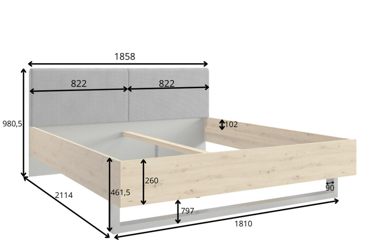 BETT RON 180/200 cm in Graphit / Artisan Eiche - Graphitfarben/Eiche Artisan, Holzwerkstoff (180/200cm) - Deine Möbel 24