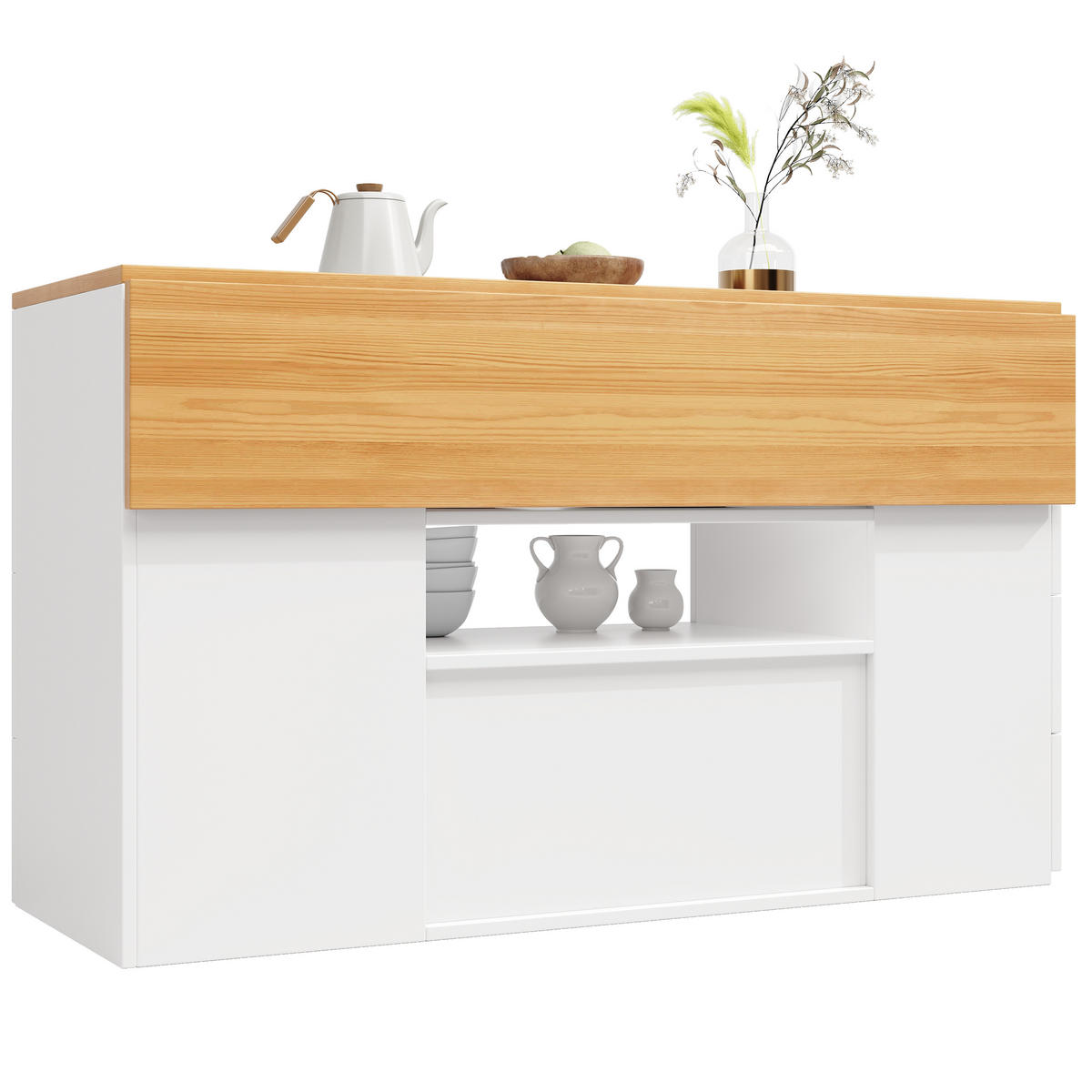 KÜCHENINSEL Barhocker 6 Schubladen Verstellbar Weiß - Weiß, Metall (140/89/40cm) - FLIEKS