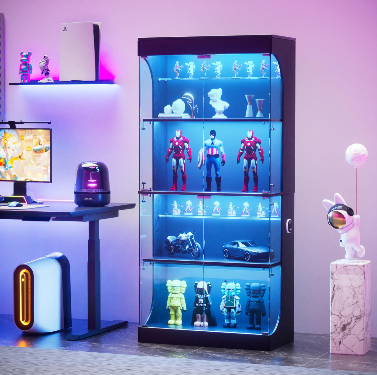 VITRINE 80/35/165 cm schwarz aus Glas und Holzwerkstoff mit LED-Beleuchtung - Schwarz, Glas (35/165/80cm) - OKMYHOME