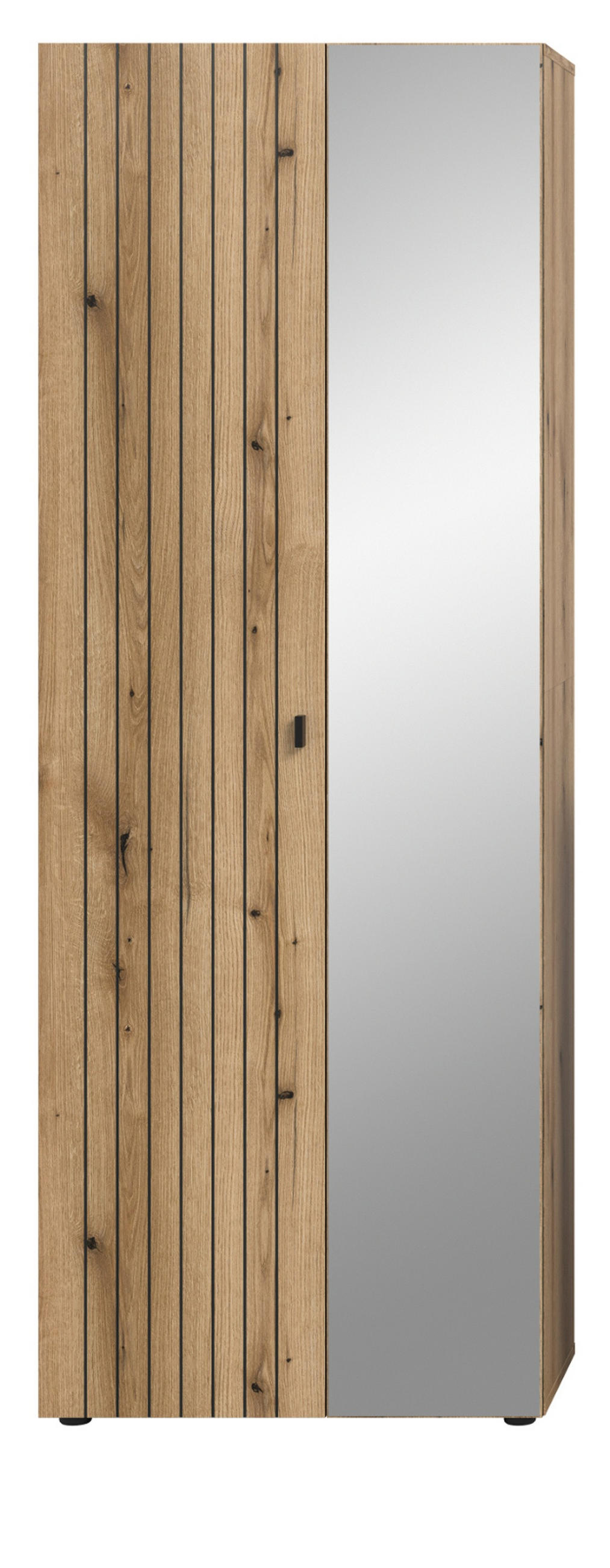 GARDEROBENSCHRANK Evoke Eiche 70 x 192 cm, Schuhschrank mit Spiegel - Schwarz/Eiche Artisan, Glas/Holzwerkstoff (72/192/37cm) - Inn.Furn