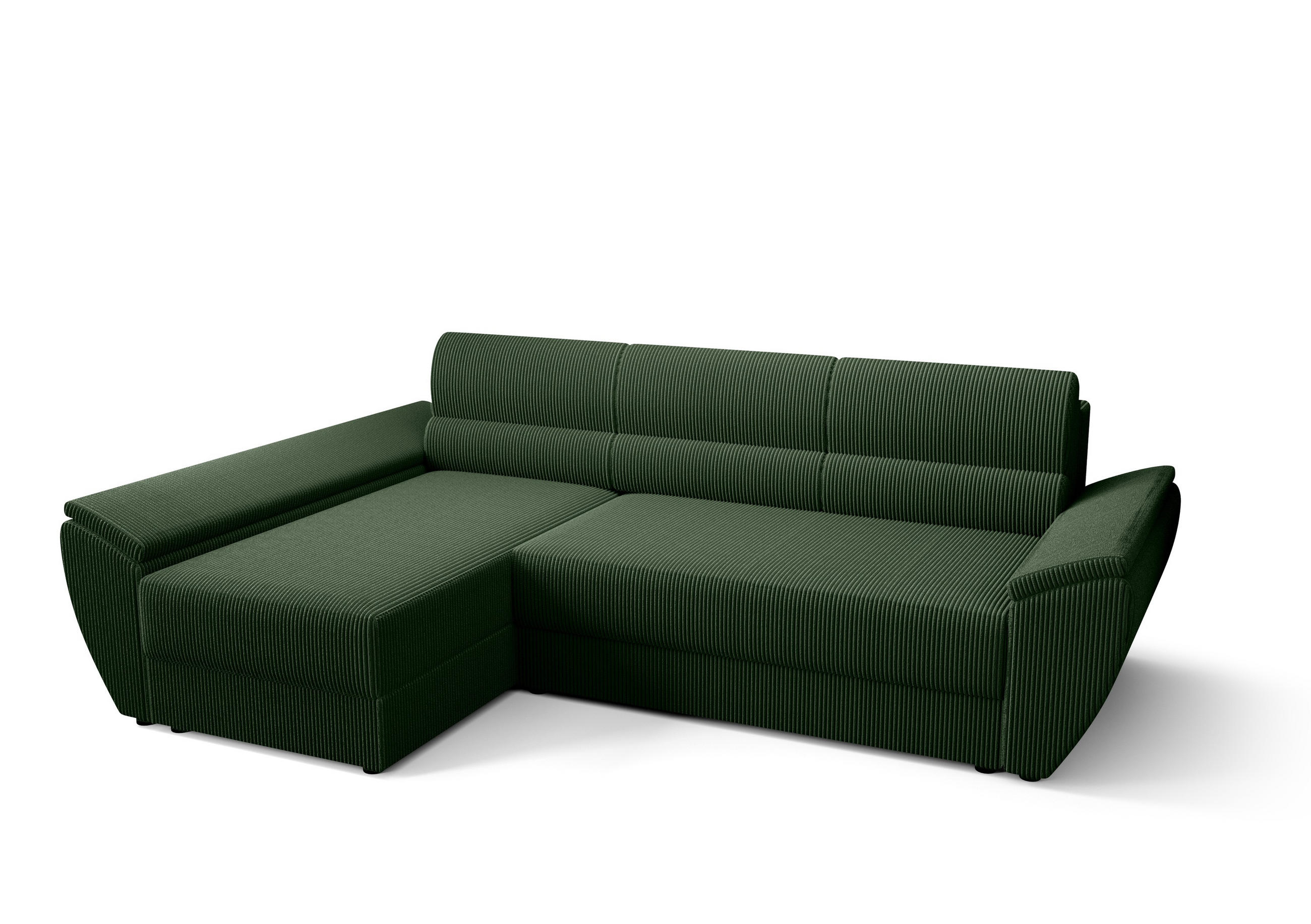 ECKSOFA L REBI L3 Poso 14 Links mit Schlaffunktion, Grün - Grün, Textil (251/140cm)