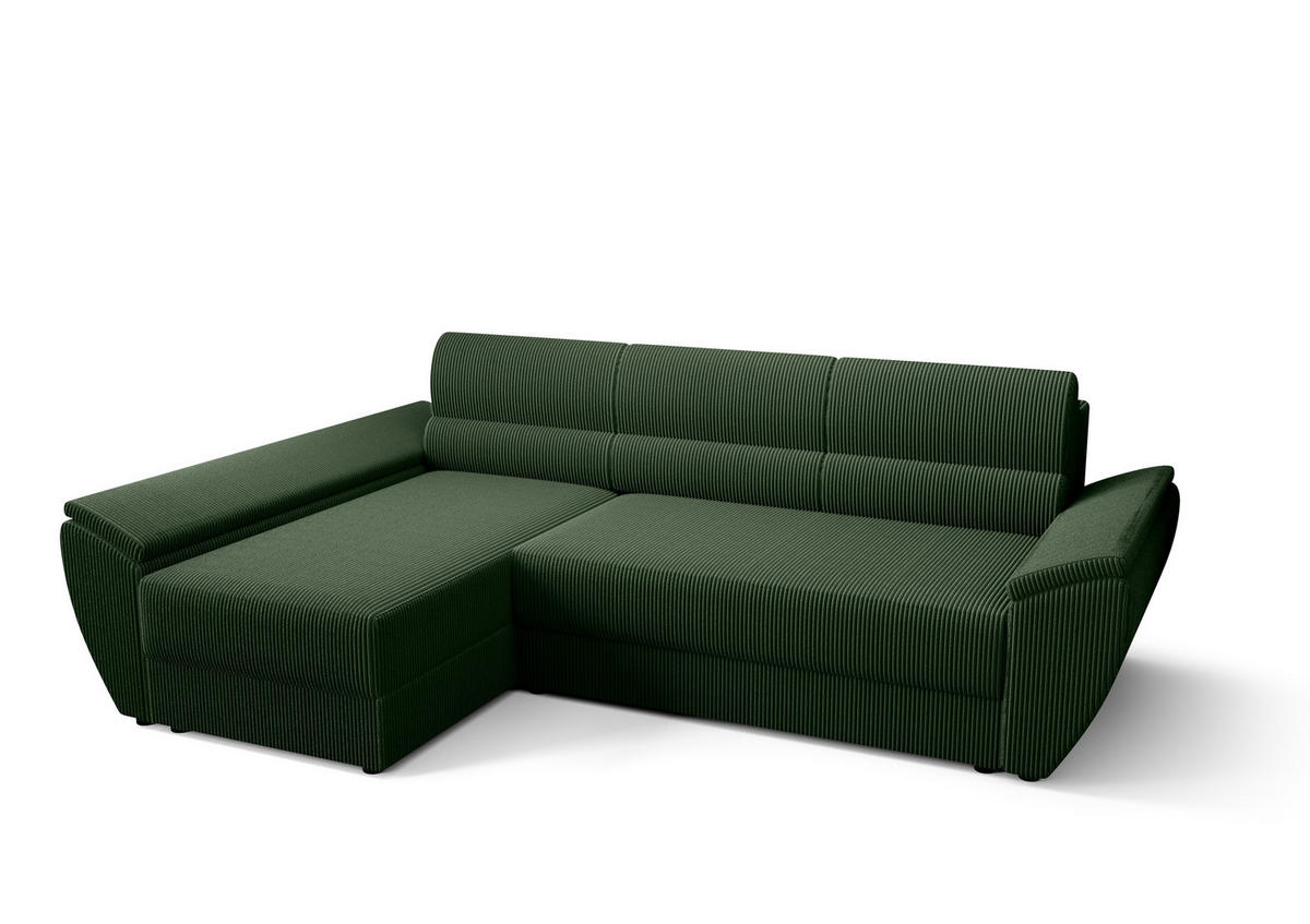 ECKSOFA L REBI L3 Poso 14 Links mit Schlaffunktion, Grün - Grün, Textil (251/140cm)