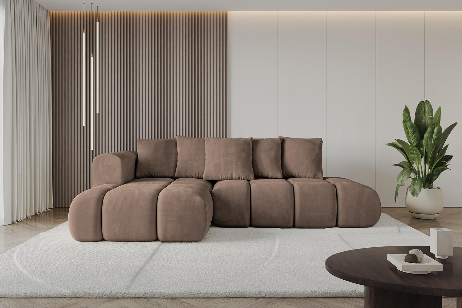 ECKSOFA Ottomane Links CLOUD-L-v1 289x180x40 Braun Velours - Braun, Holzwerkstoff/Kunststoff (180/289cm) - ALTDECOR