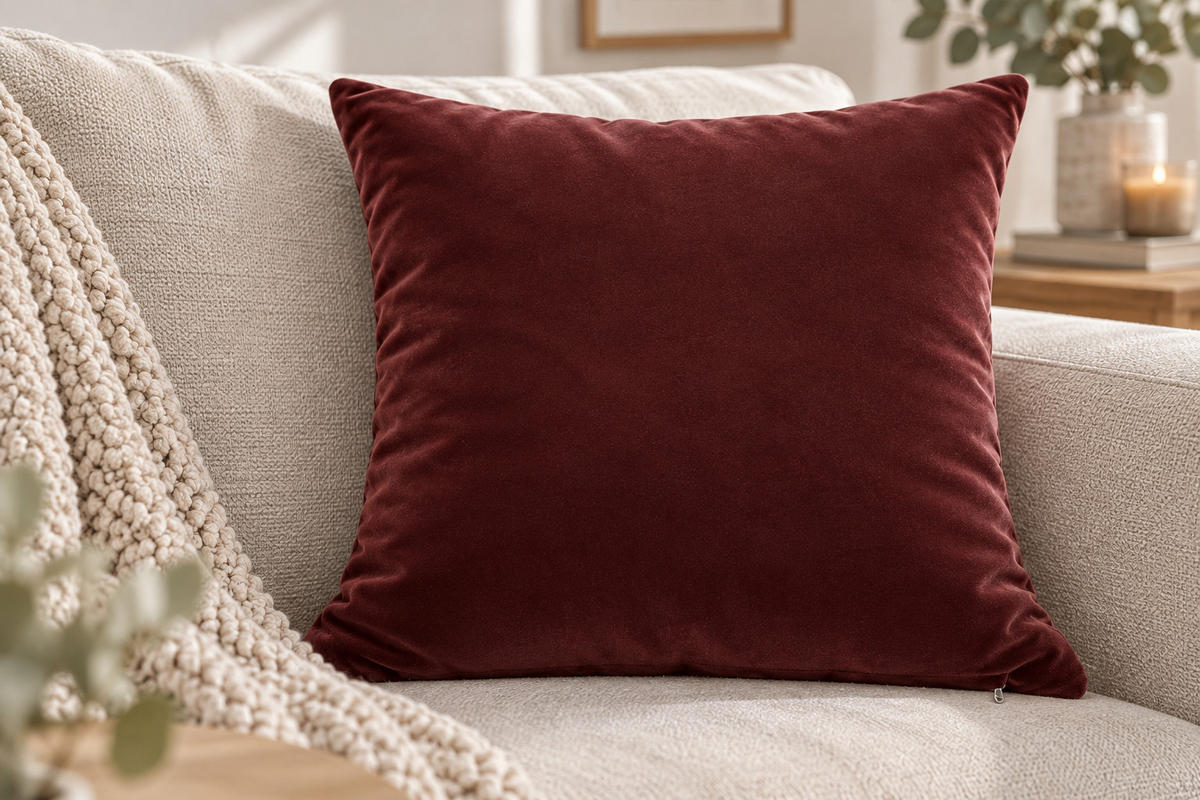 KISSENBEZUG 2er Set Bordeaux 50x50 Samt weich - Bordeaux, Textil (50/50cm) - TiborTex