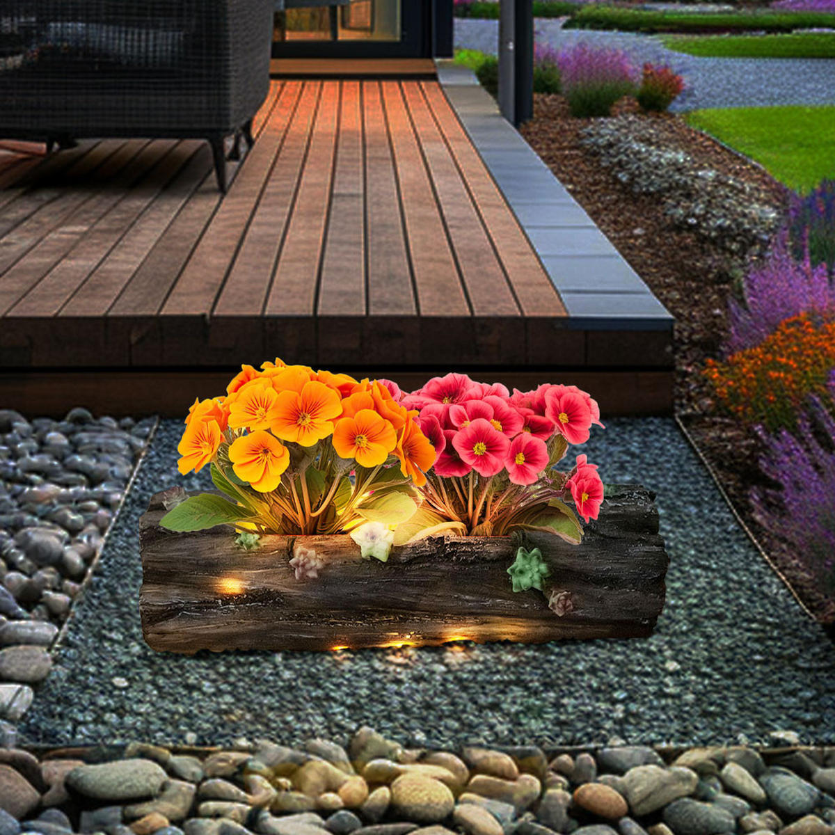 LED AUSSENLEUCHTE Baumstamm Grau Kunststoff - Grau, Kunststoff (44.3/17.3/13.5cm) - Globo Lighting