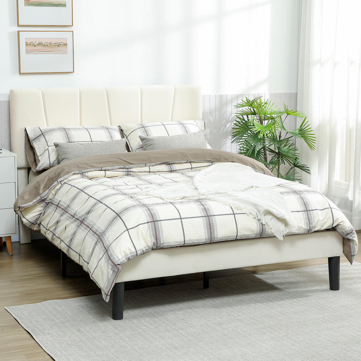 BETT 140x190 cm DE-14640 mit verstellbarem Kopfteil Creme - Creme, Metall (140/190cm) - ComfortXL
