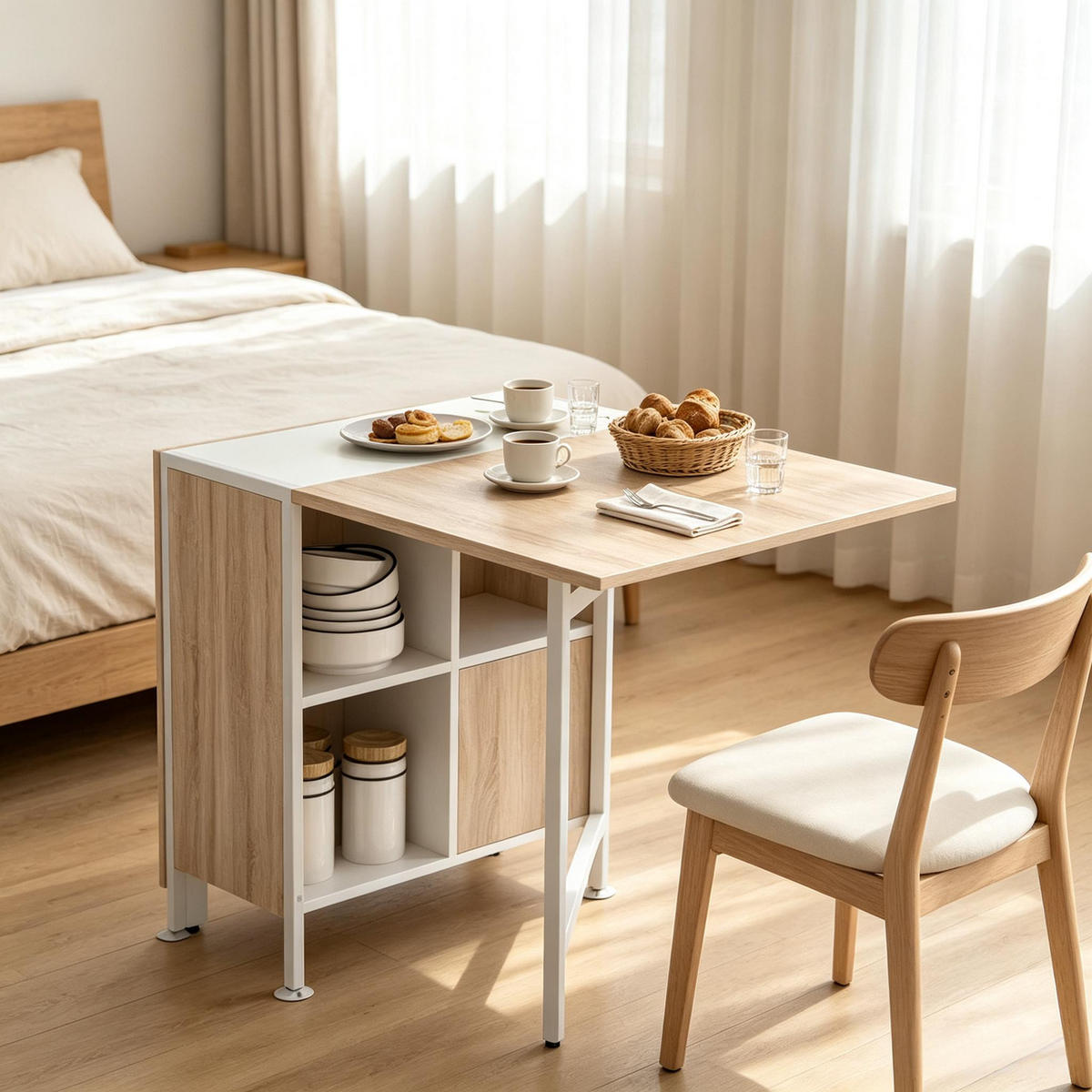 KLAPPTISCH 30-170/60/75 cm mit Ablagefach DE-39941 Eiche+Weiß - Eichefarben, Holzwerkstoff (62/169/75cm) - ComfortXL