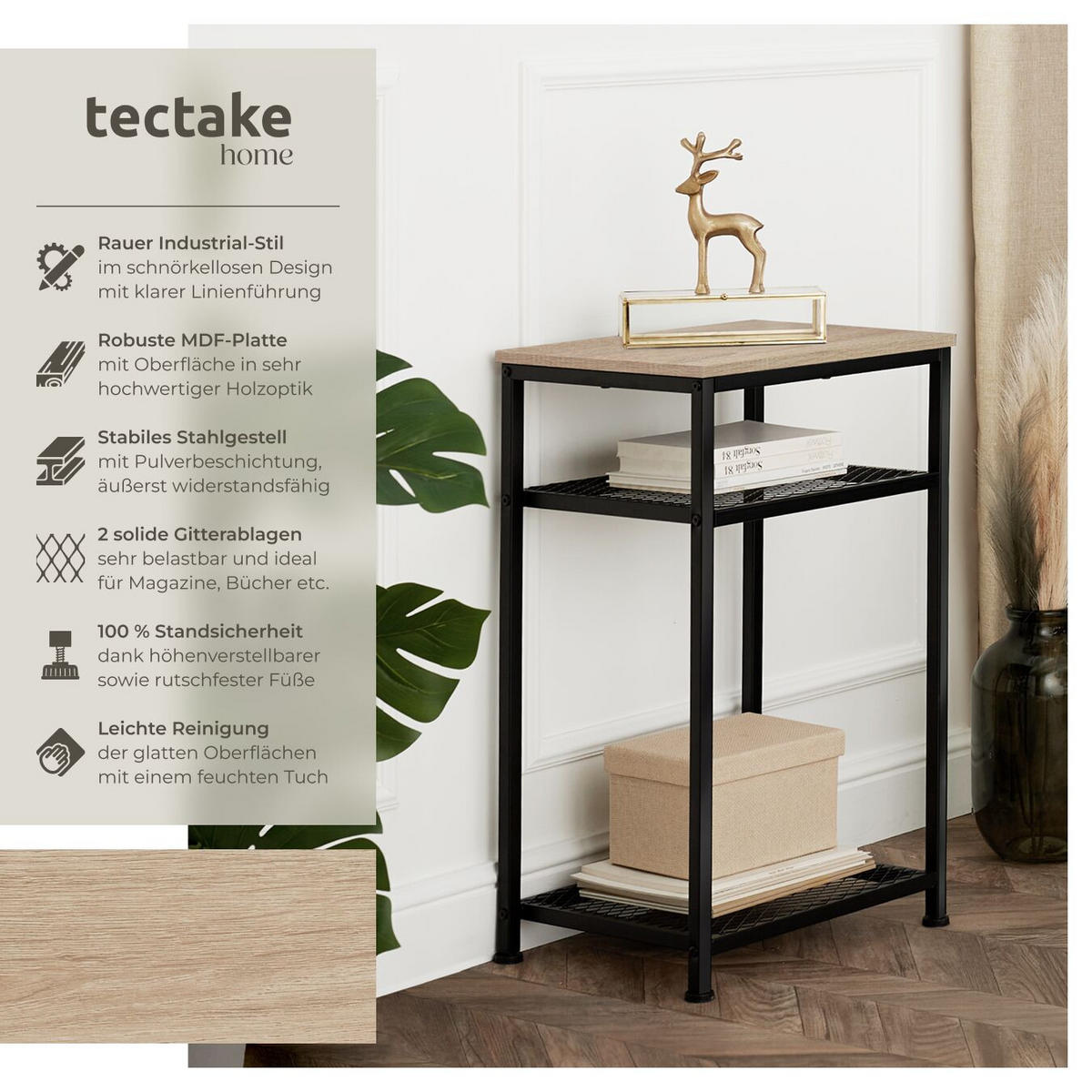 BEISTELLTISCH York,45,5 x 36 x 75,5 cm,Industrial Holz hell, Eiche Sonoma - Naturfarben, Holz (36/45.5/75.5cm) - tectake