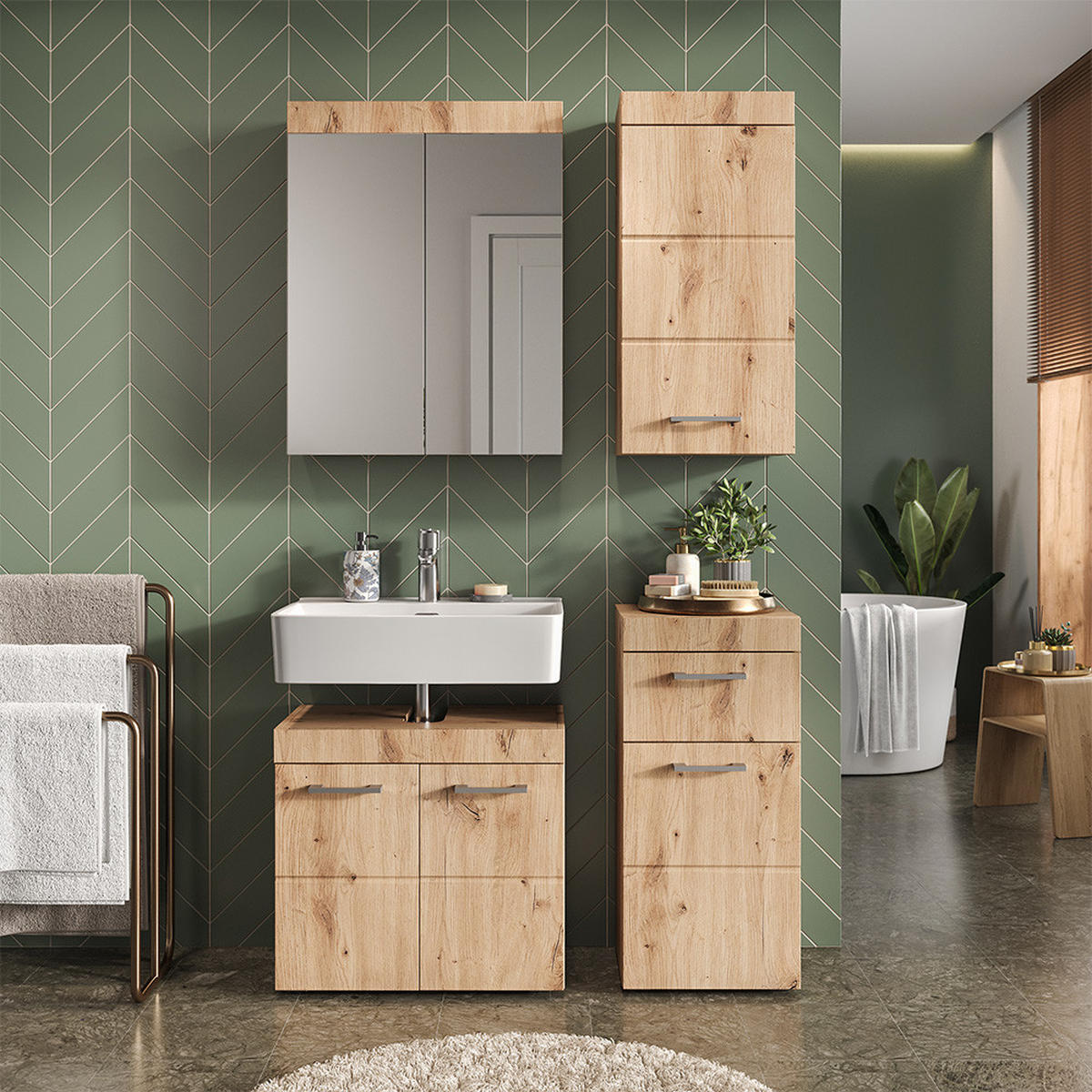 SADA NÁBYTKU DO KOUPELNY Luna Dub Wotan - dub Wotan, kompozitní dřevo (60/56/34cm) - Vicco