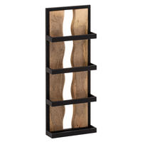WANDREGAL Mango Massivholz Metall Industrial Stil 30x80x10 cm Rechteckig mit 4 Ablagen und Wellenmuster - Braun, Holz (80/30/10cm) - KADIMA DESIGN
