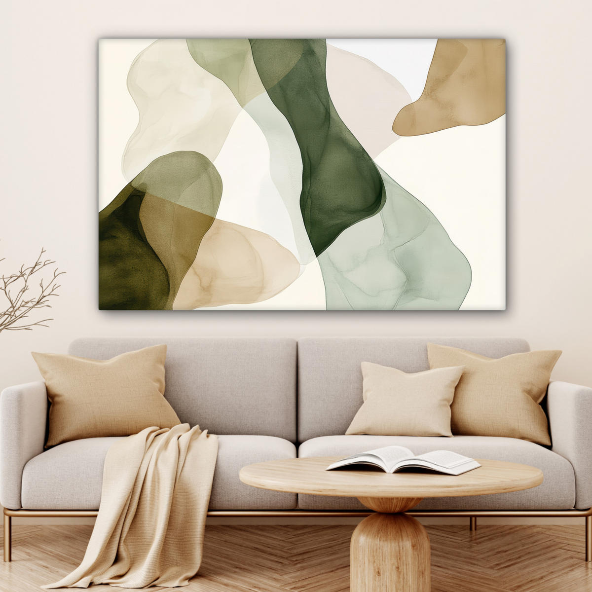 LEINWANDBILD Japandi - Abstrakt - Grün Groß 140x90 cm - Salbeigrün, Textil (140/90cm) - MuchoWow