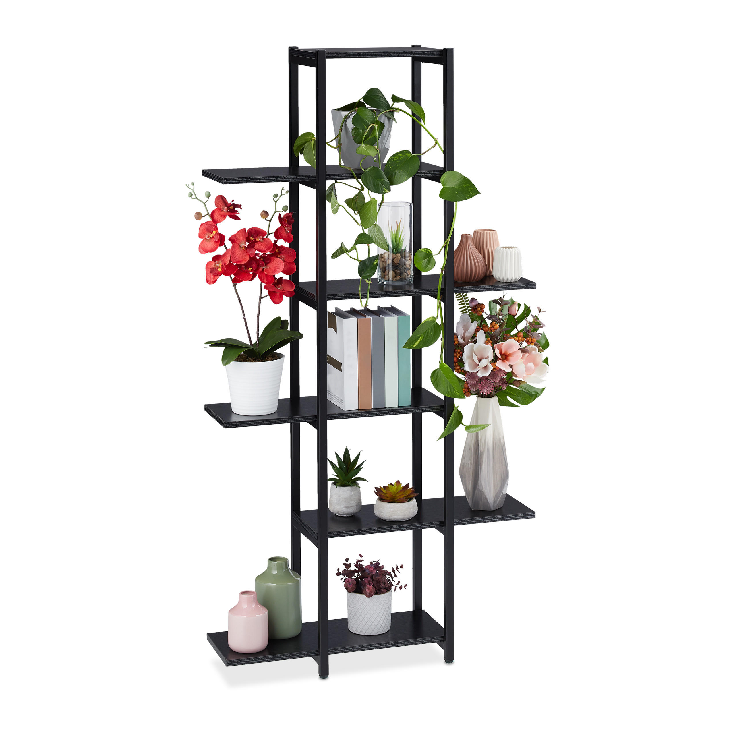 PFLANZENREGAL - Schwarz, Holzwerkstoff/Metall (78/150/24cm) - Relaxdays
