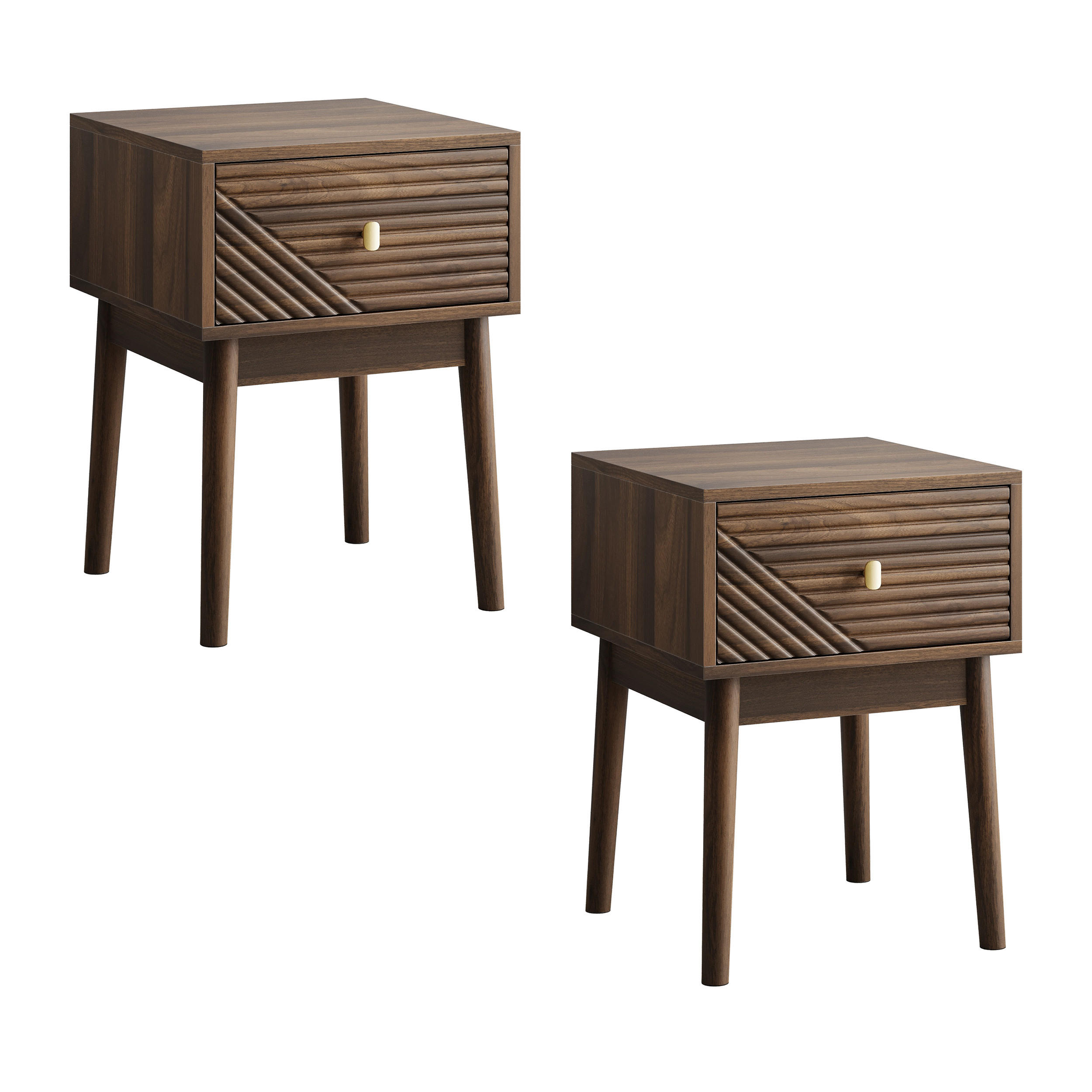 NACHTTISCH aus MDF 40x40x55 cm Walnuss mit 2 Schubladen, Metallgriffen und Rillendesign - Walnussfarben, Holzwerkstoff (40/55/40cm) - Modfu