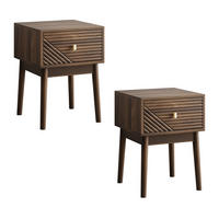 NACHTTISCH aus MDF 40x40x55 cm Walnuss mit 2 Schubladen, Metallgriffen und Rillendesign - Walnussfarben, Holzwerkstoff (40/55/40cm) - Modfu