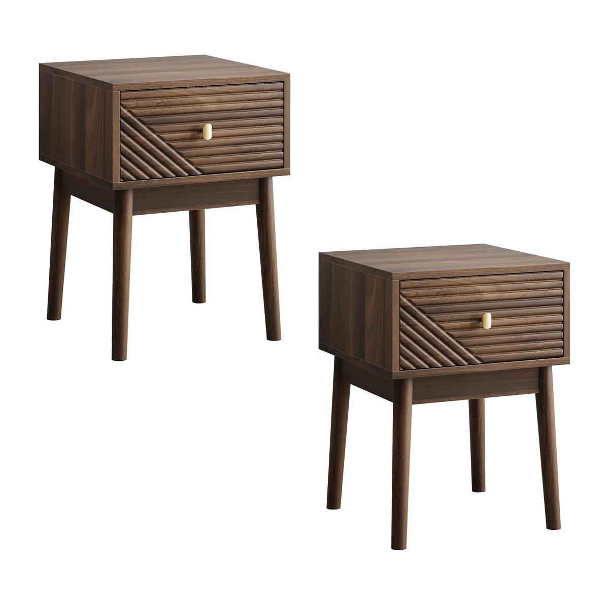 NACHTTISCH 40/40/55 cm walnussfarben aus MDF mit 2 Schubladen - Braun, Holzwerkstoff (40/55/40cm) - OKWISH