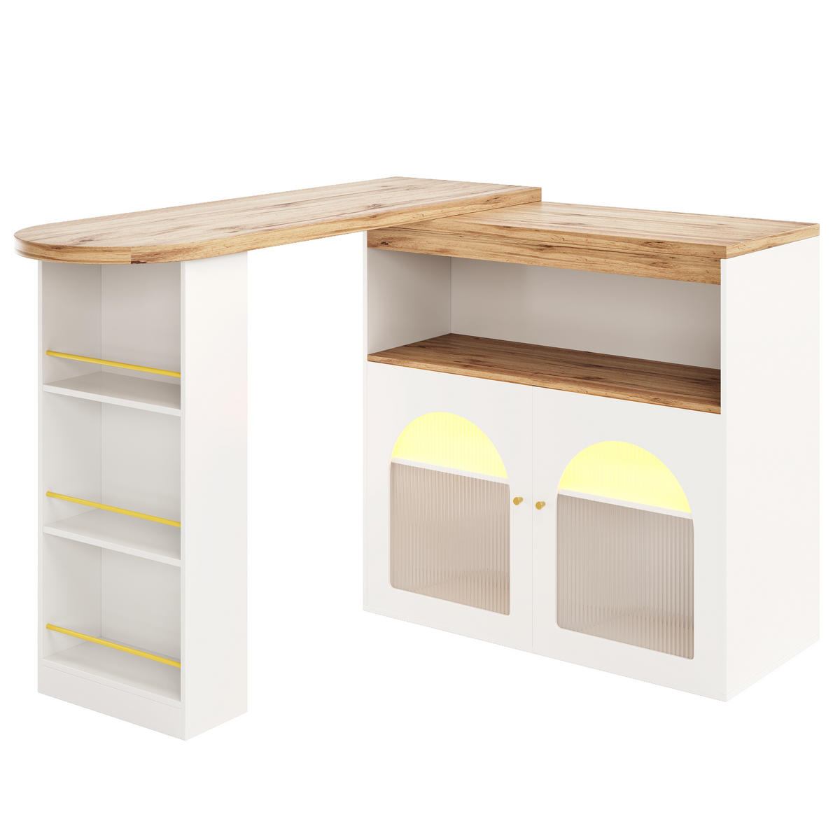 BARTISCH 138/39/105 cm weiß mit Aufbewahrungssystem und LED-Beleuchtung - Weiß, Holzwerkstoff (39/193/105cm) - OKWISH