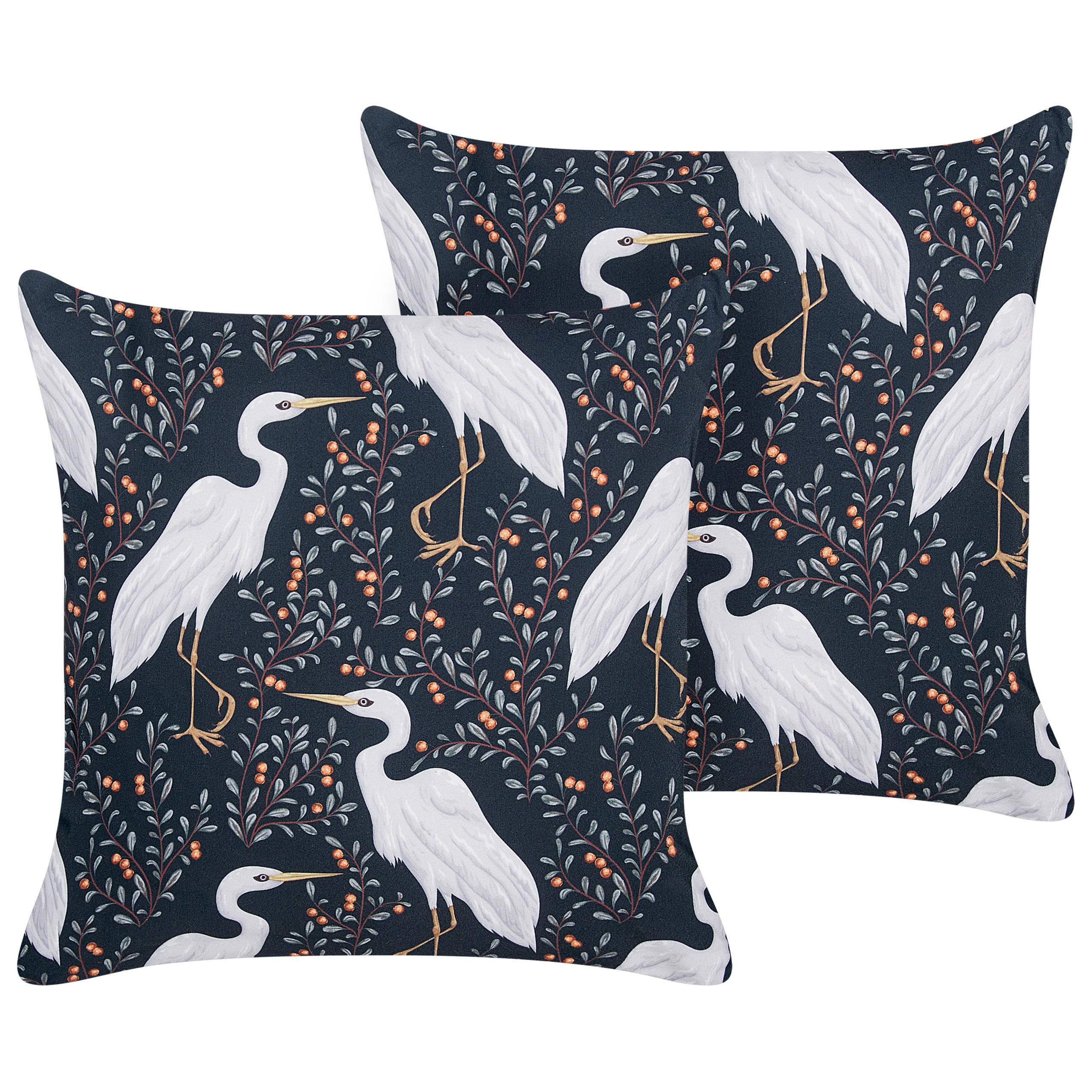 GARTENKISSEN 2er-Set Vogelmotiv schwarz 45/45 cm Pianazzo - Hellgrau, Textil (45/45cm) - Beliani