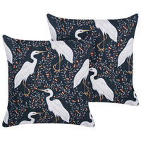 GARTENKISSEN 2er-Set Vogelmotiv schwarz 45/45 cm Pianazzo - Hellgrau, Textil (45/45cm) - Beliani