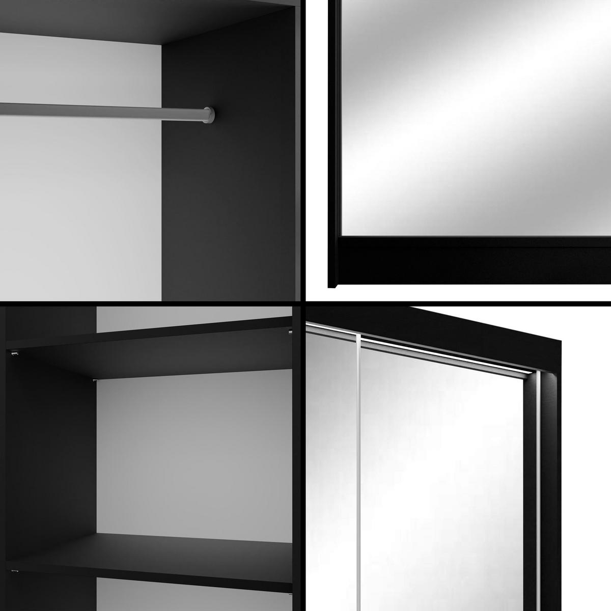 KLEIDERSCHRANK AMOHA mit LED - 250 cm - Schwarz - Schwarz, Holzwerkstoff (250/215/61cm) - ALTDECOR