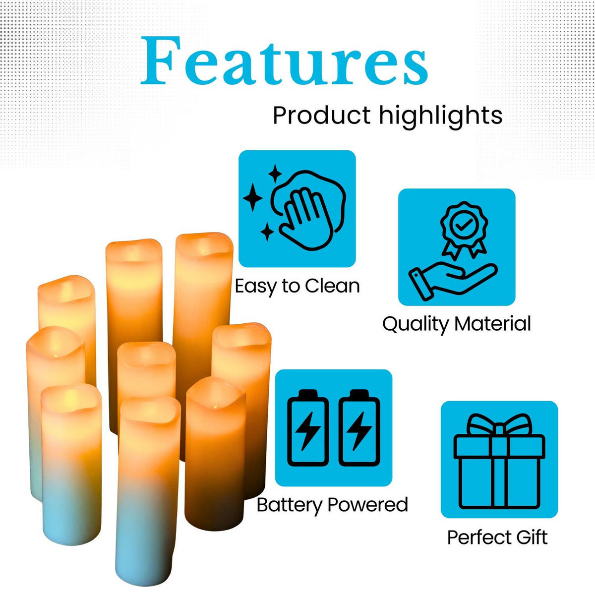 LED KERZEN Set inkl. Fernbedienung (9er-Set) - Weiß, Naturmaterialien (5.5/5.5/20cm) - Intirilife