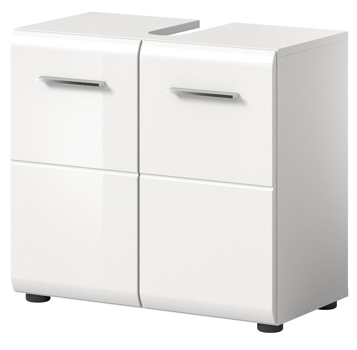 WASCHBECKENUNTERSCHRANK weiß Hochglanz, Badezimmer Unterschrank 60 cm - Weiß Hochglanz/Silberfarben, Holzwerkstoff/Kunststoff (60/54/30cm) - Inn.Furn