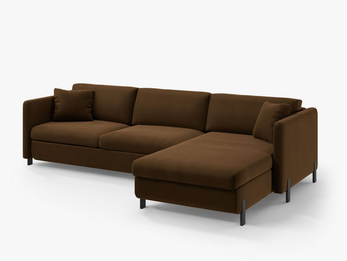 ECKSOFA ausklappbar rechts Gloria aus Samt schokolade 4 Sitzplätze - Dunkelbraun, Textil (260/170cm) - Micadoni