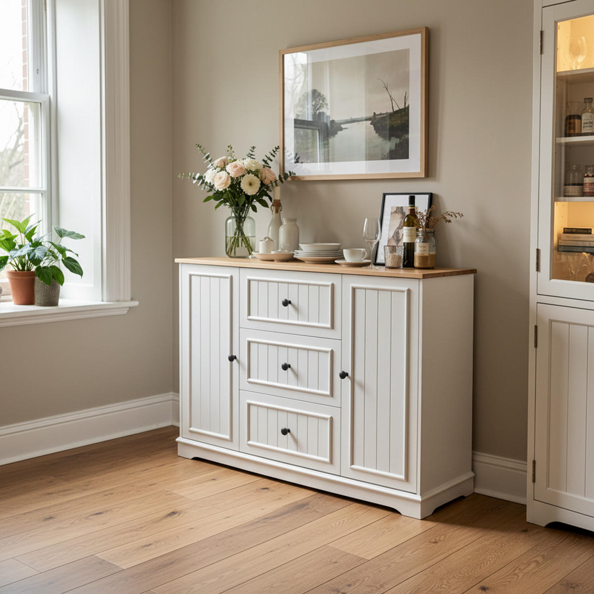 KOMODA se 3 zásuvkami a dvířky v designu lednice - bílá, kompozitní dřevo (126/86/40cm) - Urban Meuble