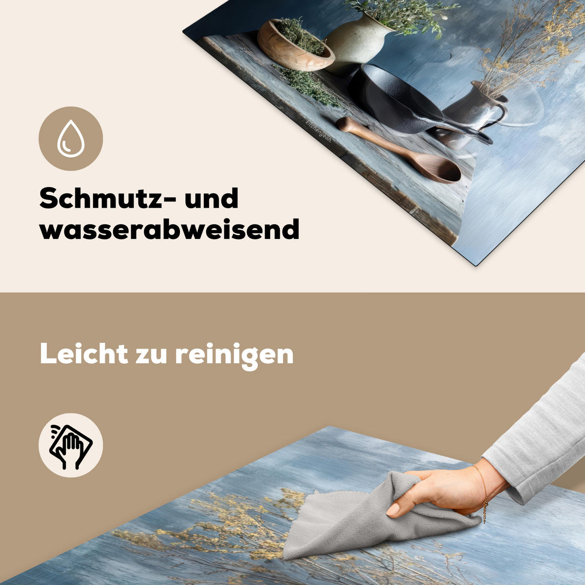 HERDABDECKPLATTE Stilleben - Kräuter - Rustikal Induktionsmatte 77x59 cm - Blaugrau, Kunststoff (77/59/0.2cm) - MuchoWow