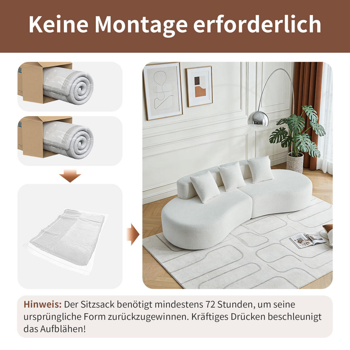 ECKSOFA DE-35255 gekrümmt Weiß - Weiß, Textil (103/277cm) - ComfortXL