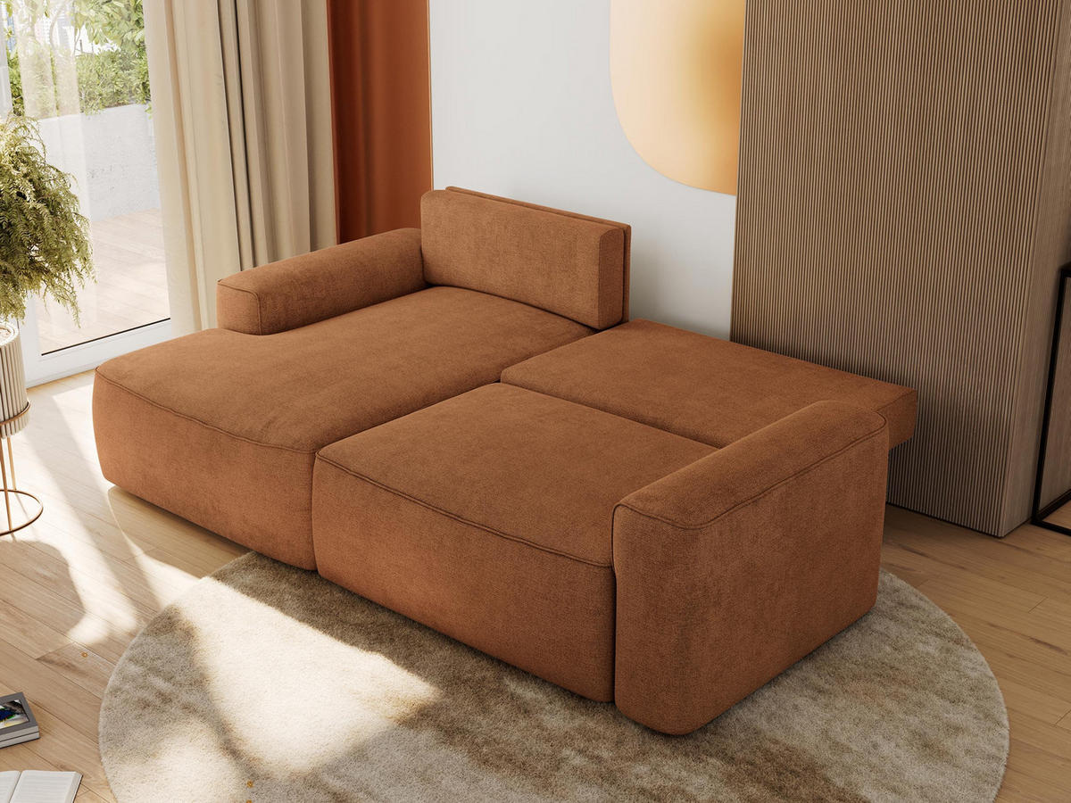 ECKSOFA BELLUNO L Orange Strukture - Links - Schwarz/Orange, Textil (144/233cm) - MKS