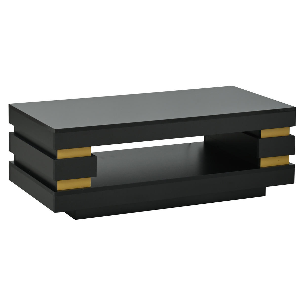 COUCHTISCH 100/50/35 cm mit LED-Beleuchtung, offenem Stauraum und Hochglanzoberfläche aus Spanplatte, Schwarz/Goldfarben - Schwarz, Holzwerkstoff (100/50/35cm) - Redom