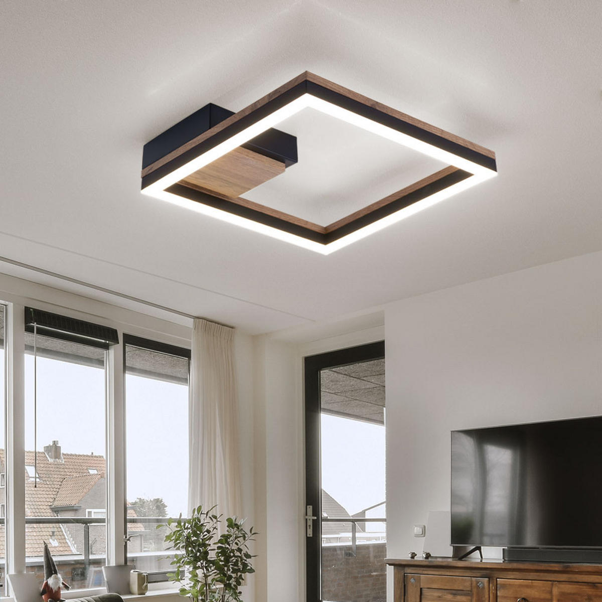 LED DECKENLEUCHTE MDF Holzoptik Braun - Braun, Metall (27/27/6cm) - Globo Lighting