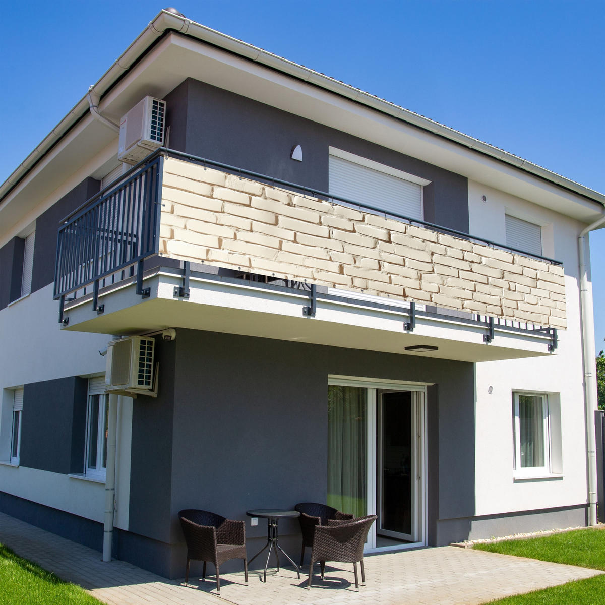 BALKON-SICHTSCHUTZ Ziegel - Wand - Licht - Weiß - Creme, Kunststoff (500/100cm) - MuchoWow
