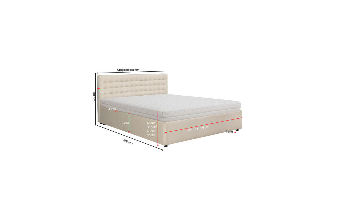 POLSTERBETT mit Bettkasten und Matratze FORTE, Beige, 180x200 cm - Beige, Textil (180/200cm) - KS Home Concept