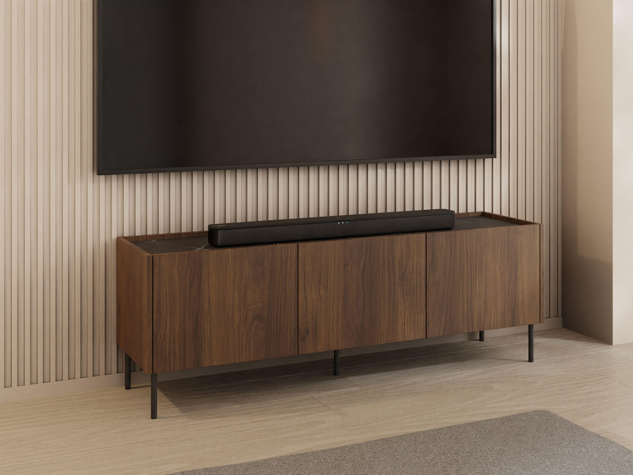 TV-LOWBOARD Tewos 144 - Nussbaumfarben/Schwarz, Holzwerkstoff/Metall (144/50/37cm) - MIRJAN24