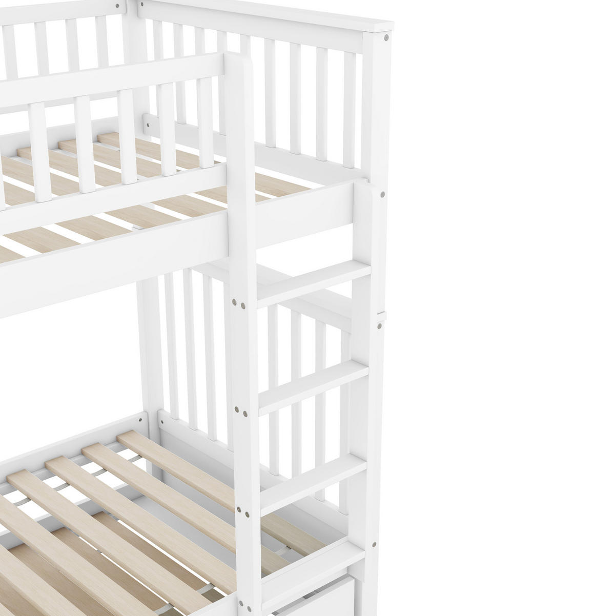ETAGENBETT 90/200 cm in Weiß mit Ausziehbett und Treppe - Weiß, Holz (90/200cm) - BEAOK