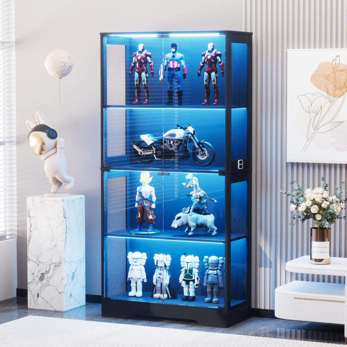 VITRINENSCHRANK,GLASVITRINE mit LED, USB Anschluss und Stauraum Schwarz - Schwarz, Glas (80/165/35cm) - PARAFTA HOME