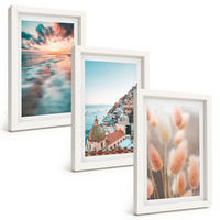 BILDER SET 3er Set - 20x30 cm Weißer Rahmen - Sonnenuntergang am Meer, Häuser, Blumen - Weiß, Kunststoff (20/30cm) - TULUP